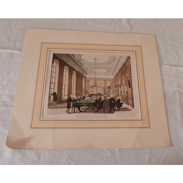 This marvelous antique hand-colored aquatint etching is of the Board Meeting of the College of Physicians published 1 May...