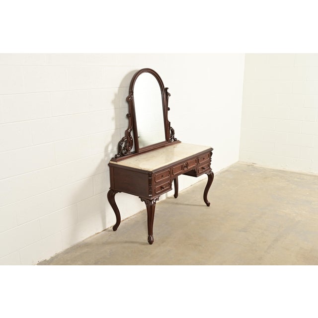 A gorgeous antique French Rococo Louis XV style vanity or dressing table with mirror By Alexander Roux (signed to drawer...