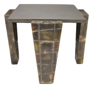 Paul Evans Brutalist Side Table Welded Metal and Slate Top, Signed and DTD 1977