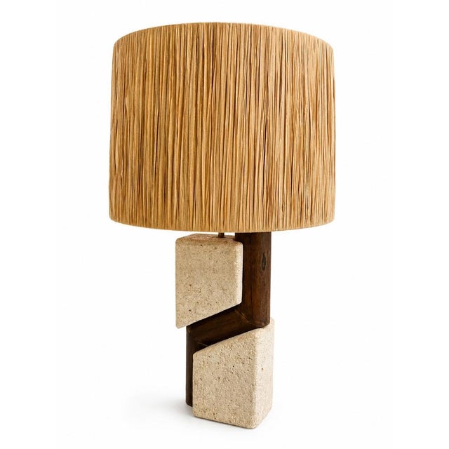 White Stone and Wood Lamp by Albert Tormos, 1960s For Sale - Image 8 of 8