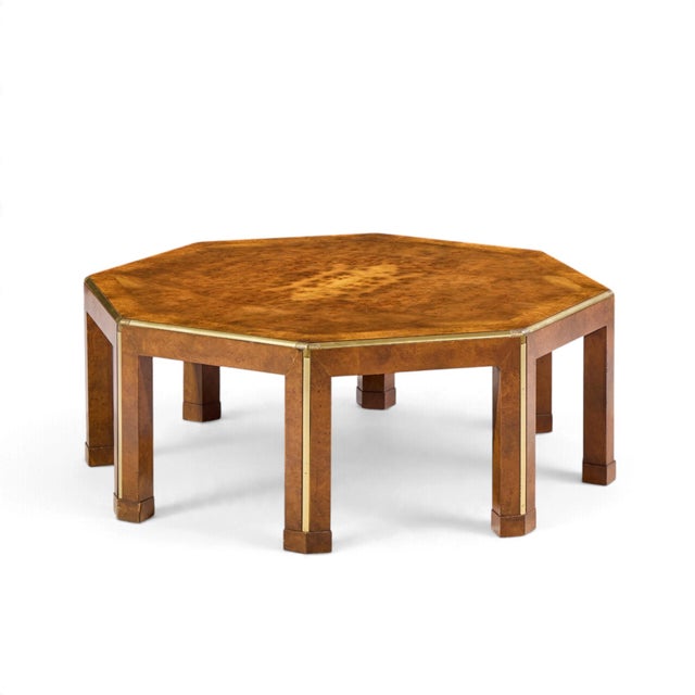 Baker Burlwood and Brass Octagonal Coffee Table For Sale In Chicago - Image 6 of 8