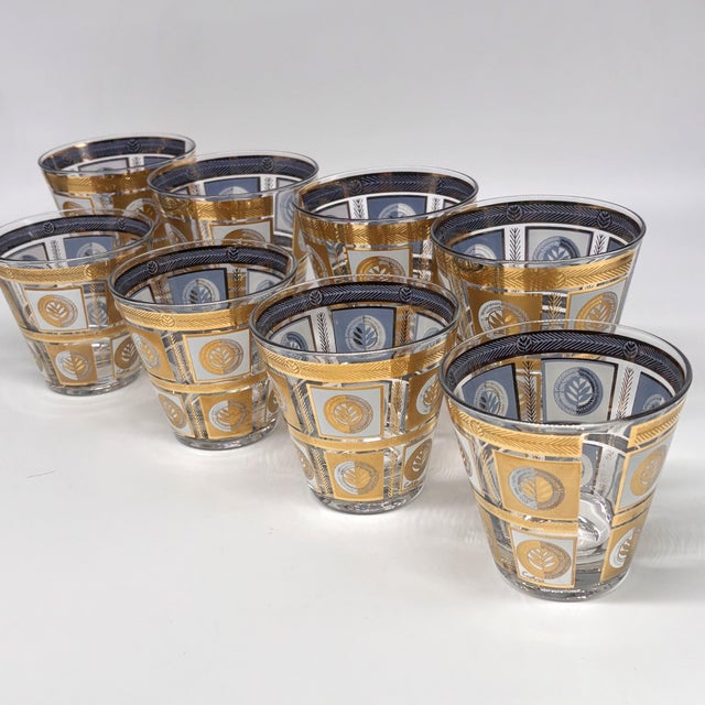 Mid-Century Modern Culver Quadrille 22k Gold Old Fashioned Glasses Set of 8 For Sale - Image 3 of 7
