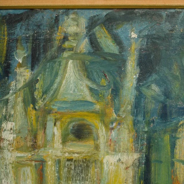 A Large Oil on Masonite Painting Depicting a City View Painting Featuring a Clock Tower. Unsigned. For Sale - Image 10 of 12