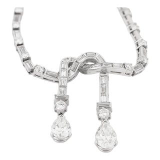 1950s Mid Century 13.10 Carat Total Weight Diamond Platinum Cocktail Necklace For Sale