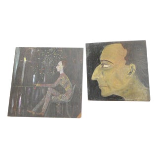 Modernist Paintings, 1940s, Oil on Board, Set of 2 For Sale