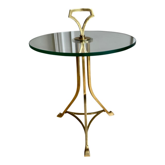 Vintage Neoclassical Solid Brass & Glass Drinks / Side Table, Heavy For Sale
