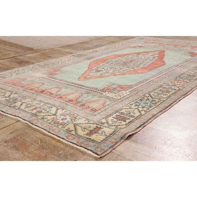 Celadon Vintage Turkish Oushak Rug, 04'07 X 08'06 For Sale - Image 8 of 10