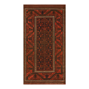 1900s Brown Red Wine Geometric Tribal Antique Persian Baluch Turkmen Rug 2'9" X 5'5" Handknotted Wool Carpet