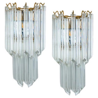 Large Venini Style Clear Gold and Glass Sconces, 1970, Set of 2 For Sale