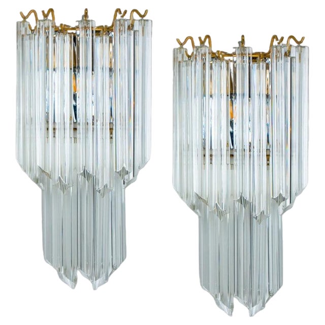 Large Venini Style Clear Gold and Glass Sconces, 1970, Set of 2 For Sale