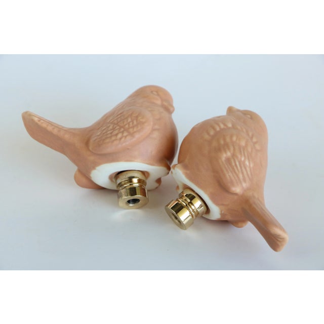 Terra Cotta Stoneware Bird Lamp Finials on Brass Hardware - a Pair For Sale - Image 8 of 8