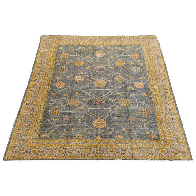 Modern Modern Khotan-Style Pomegranate Tree Charcoal Wool Area Rug For Sale - Image 3 of 12