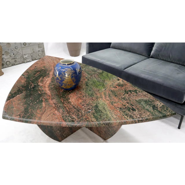 1970s Rounded Triangle Shape Solid Marble Coffee Table For Sale - Image 11 of 13