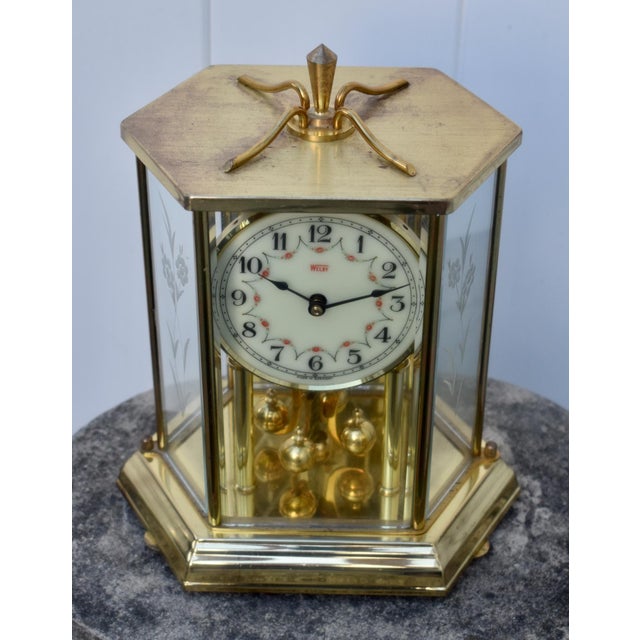 Glass Share Welby Kieninger Obergfell Clock Vintage 400 Day Anniversary Brass Hexagon Glass For Sale - Image 7 of 17