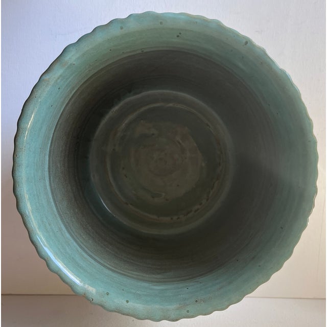 Mid-Century Modern Vintage Turquoise Faux Bamboo Ceramic Planter/Cachepot For Sale - Image 3 of 6