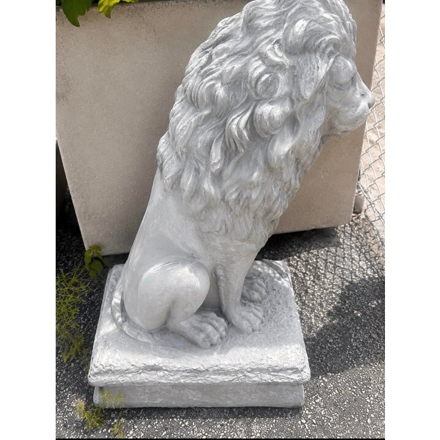 Sculpture Materials Late 20th Century Pair of Weathered Concrete Garden Lions For Sale - Image 7 of 10