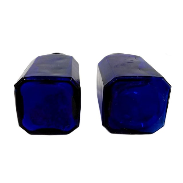 Vintage Farmhouse Cobalt Blue Glass Salt & Pepper Shakers - Pair For Sale - Image 4 of 4