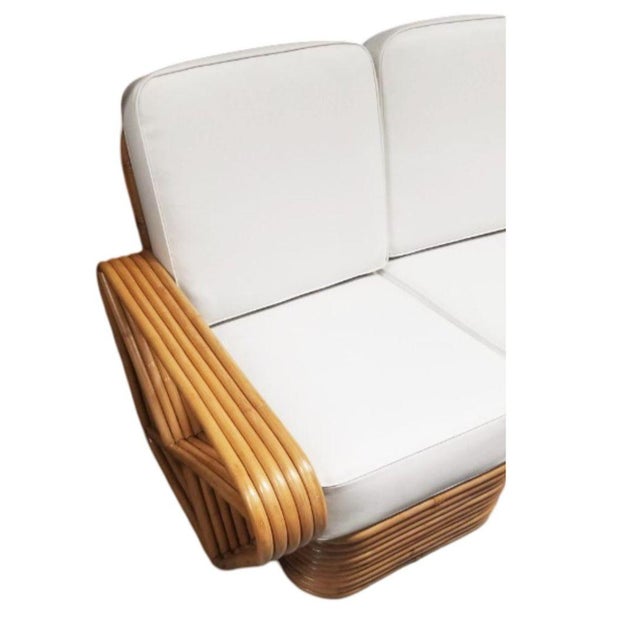 Brown 1940s Restored Rattan Five Strand Square Pretzel Sofa & Lounge Chair, 2 Pieces For Sale - Image 8 of 11