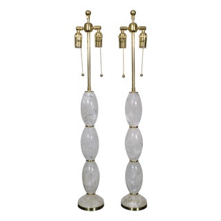Pair of barrel shaped rock crystal table lamps For Sale