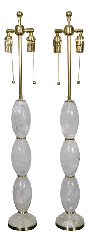 Pair of barrel shaped rock crystal table lamps
