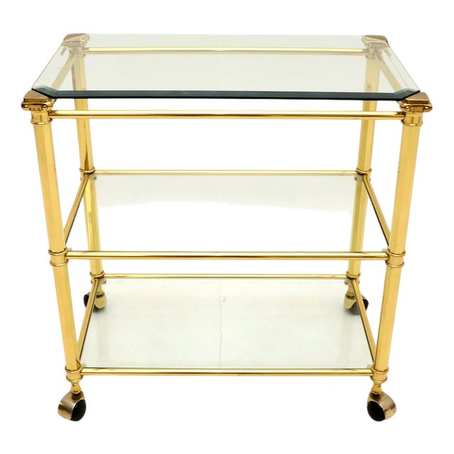 Vintage French Brass Drinks Trolley, 1970s For Sale