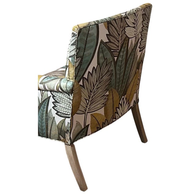 Hollywood Regency Faux Bamboo Balata Fabric Casamance Palm Leaf Arm Chair. 1 of 2 Available.