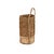 Cylindrical woven handmade seagrass basket with a woven handle and beige bottom.