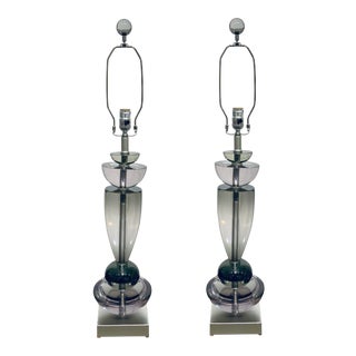 Modern Lilac and Gray Acrylic Table Lamps Pair For Sale