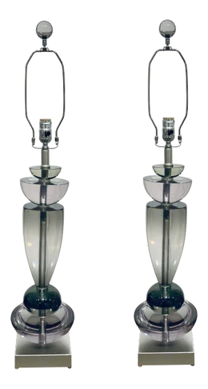Modern Lilac and Gray Acrylic Table Lamps Pair