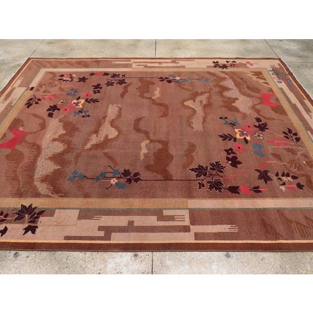Galerie Shabab Collection Early 20th Century Chinese Art Deco Inspired Vintage Indian Carpet For Sale - Image 4 of 7