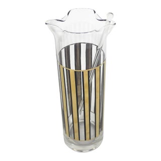 Mid Century Modern Cocktail Mixer With Stir Stick Culver 24k Gold and Black Striped Glass, Signed For Sale