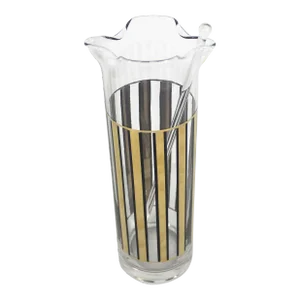 Mid Century Modern Cocktail Mixer With Stir Stick Culver 24k Gold and Black Striped Glass, Signed