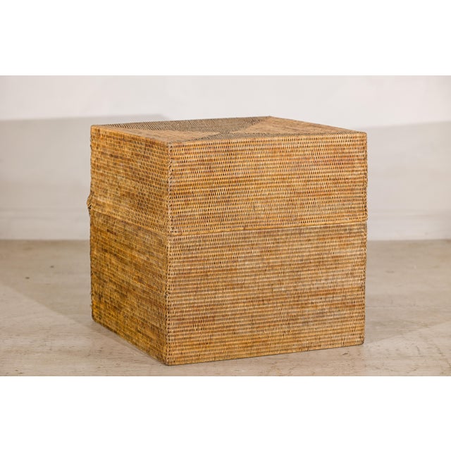 Large Vintage Woven Rattan Storage Box with Removable Lid For Sale - Image 14 of 15