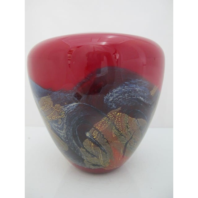 Abstract Michael Nourot Red Satin Series Gold Leaf Art Glass Vase Rb 39 91 Mn For Sale - Image 3 of 15