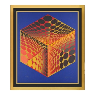 Late 20th Century Parmenide Geometric Abstract Red Screenprint Victor Vasarely For Sale