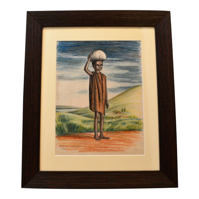 1940s Figurative Ink and Color Pencil Drawing by Florence Smithburn, Framed For Sale