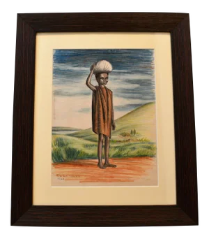 1940s Figurative Ink and Color Pencil Drawing by Florence Smithburn, Framed