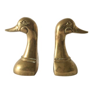 Vintage Mid-Century Brass Duck Bookends - a Pair For Sale