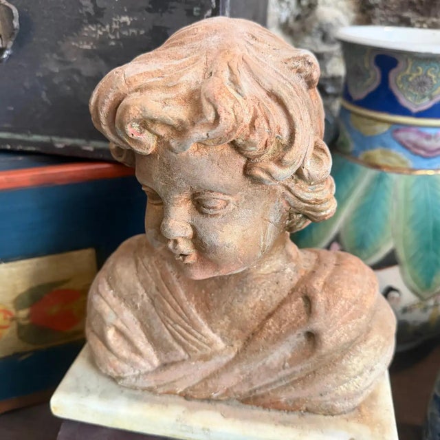 Stone 1930s Mixed Stone Sicilian Sculpture of a Putto on a Marble Base For Sale - Image 7 of 15