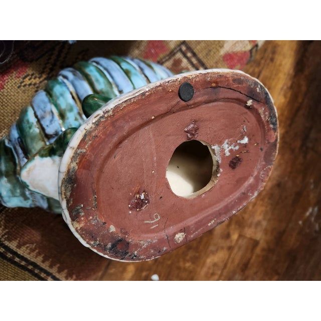 Mid 20th Century French Majolica Style Hand Painted Planter With Frogs, Dragonfly and Sea Shell For Sale - Image 12 of 12