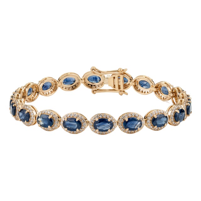 Art Deco 10.02 Carat Deep Blue Sapphire Wedding Bracelet in 18k Solid Gold For Sale