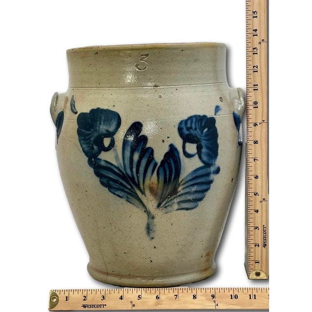 Outstanding Large 3 Gallon Size Antique American Stoneware Jar With Extensive Blue Hand Decorated Features - Circa 1830s For Sale - Image 17 of 18