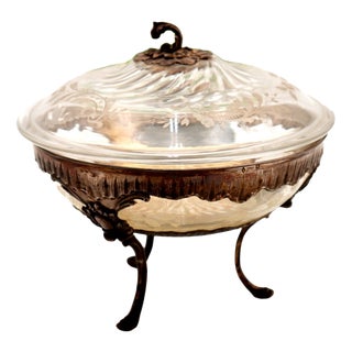 Cut Glass Candy Box with Floral Reliefs For Sale