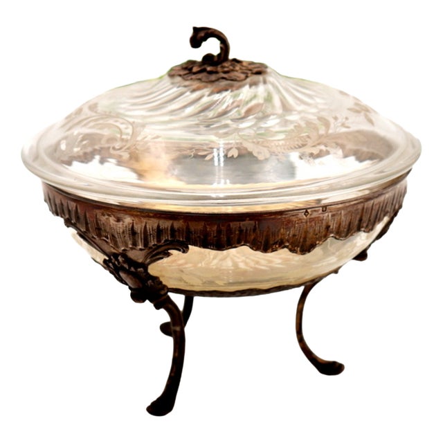 Cut Glass Candy Box with Floral Reliefs For Sale