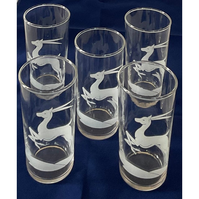 Vintage Mid-Century Modern Etched Gazelle Highball Glasses- Set of 5 For Sale - Image 9 of 13