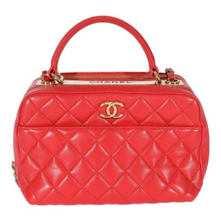 Red Quilted Lambskin CC Trendy Bowling Bag For Sale