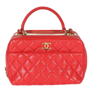 Red Quilted Lambskin CC Trendy Bowling Bag