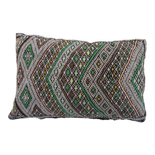 Mid 20th Century Moroccan Green Chevron-Patterned Berber Pillow For Sale