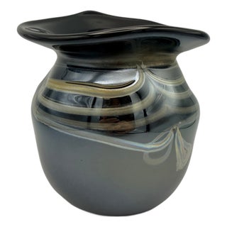 Vintage Vase in Smoked Glass Iris Glass, 1984 For Sale