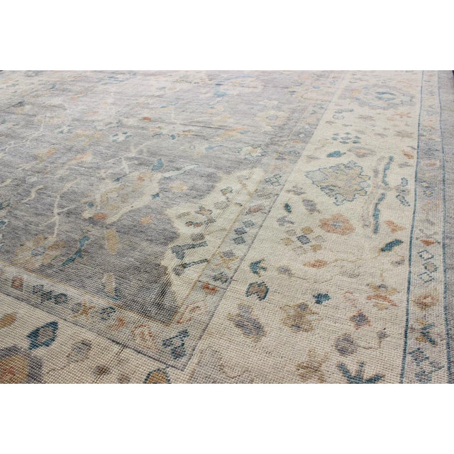 Gray Tribal Design Turkish Oushak Rug by Keivan Woven Arts 10'3 X 14'3 For Sale - Image 8 of 10